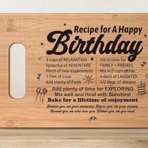 Birthday Bamboo Cutting Board - Natural Wood Birthday Recipe Design